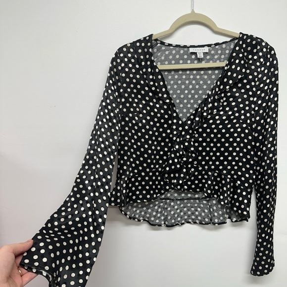 Topshop satin jacquard bias maxi skirt and top in mono polka dot - SET - Picture 14 of 16